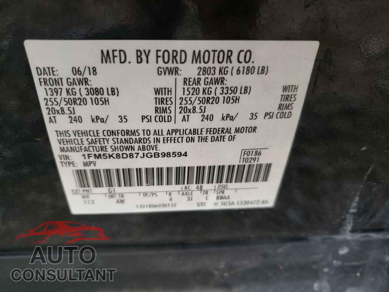 FORD EXPLORER 2018 - 1FM5K8D87JGB98594