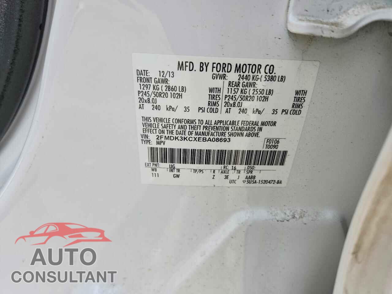 FORD EDGE 2014 - 2FMDK3KCXEBA08693