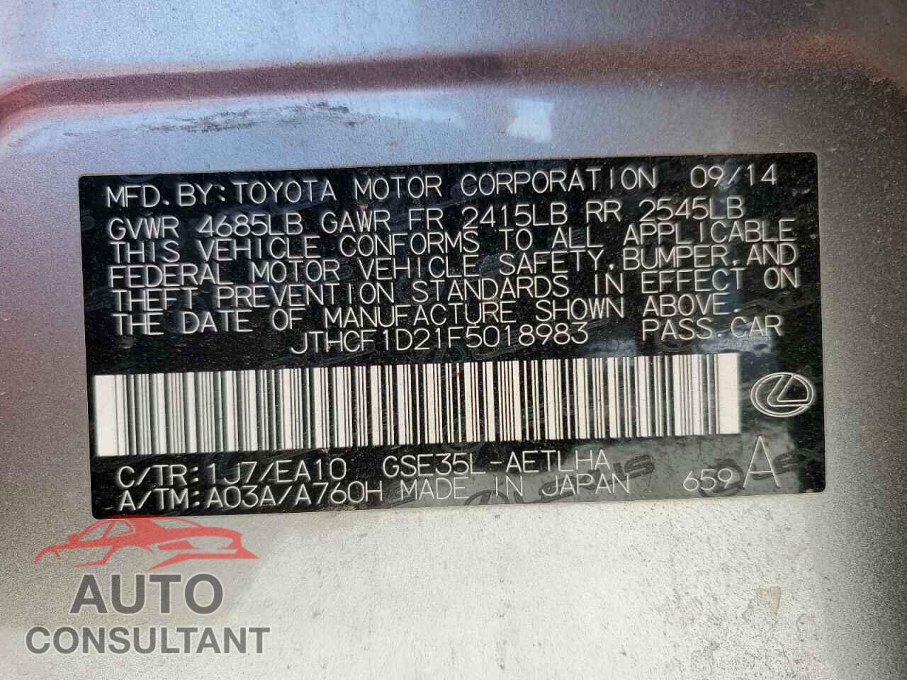 LEXUS IS 2015 - JTHCF1D21F5018983