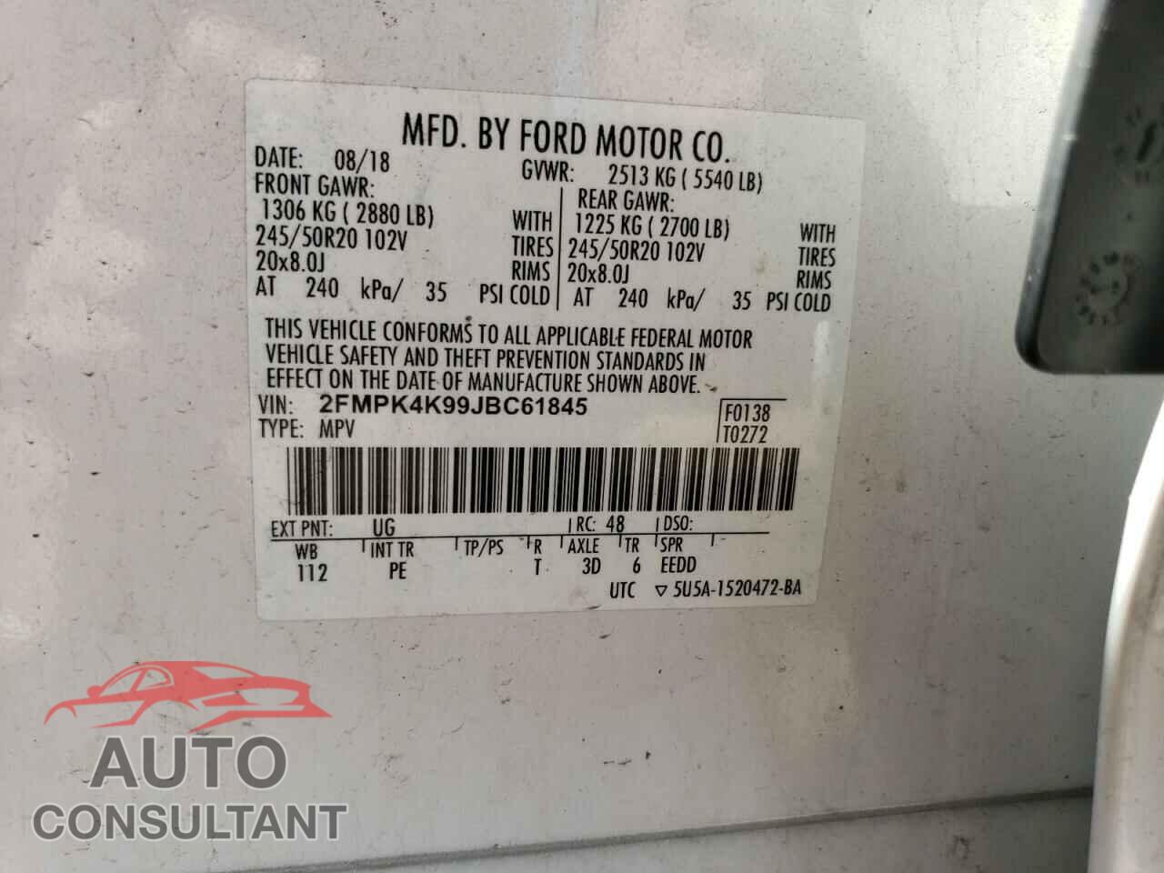 FORD EDGE 2018 - 2FMPK4K99JBC61845