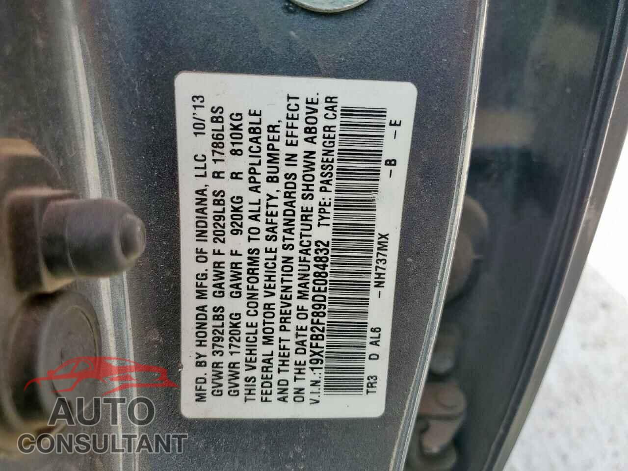 HONDA CIVIC 2013 - 19XFB2F89DE084832