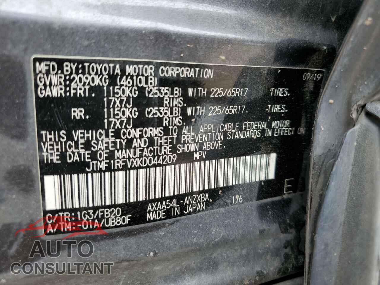 TOYOTA RAV4 2019 - JTMF1RFVXKD044209