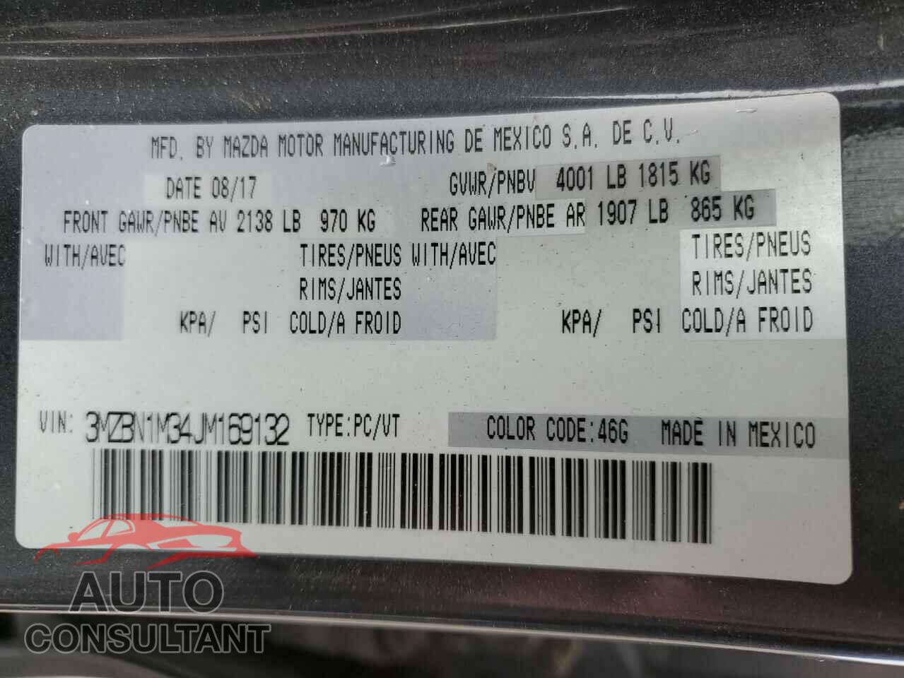 MAZDA 3 2018 - 3MZBN1M34JM169132