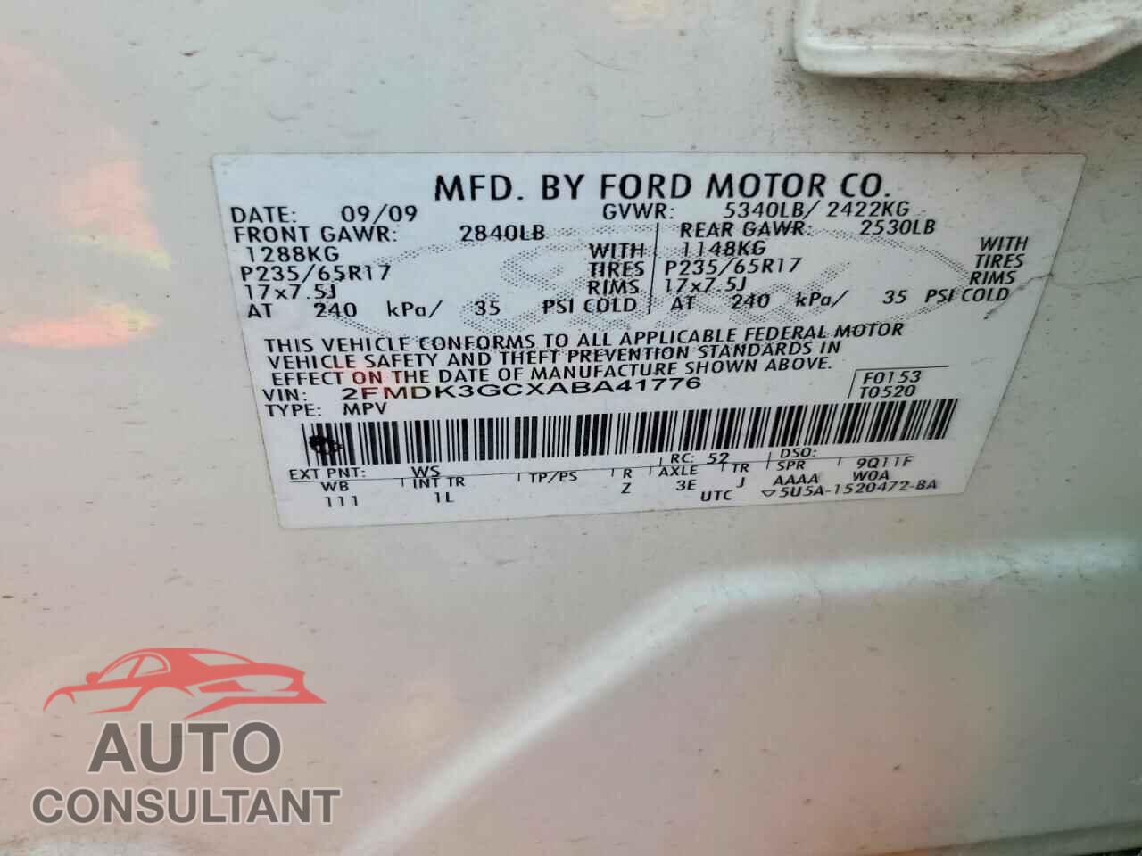FORD EDGE 2010 - 2FMDK3GCXABA41776