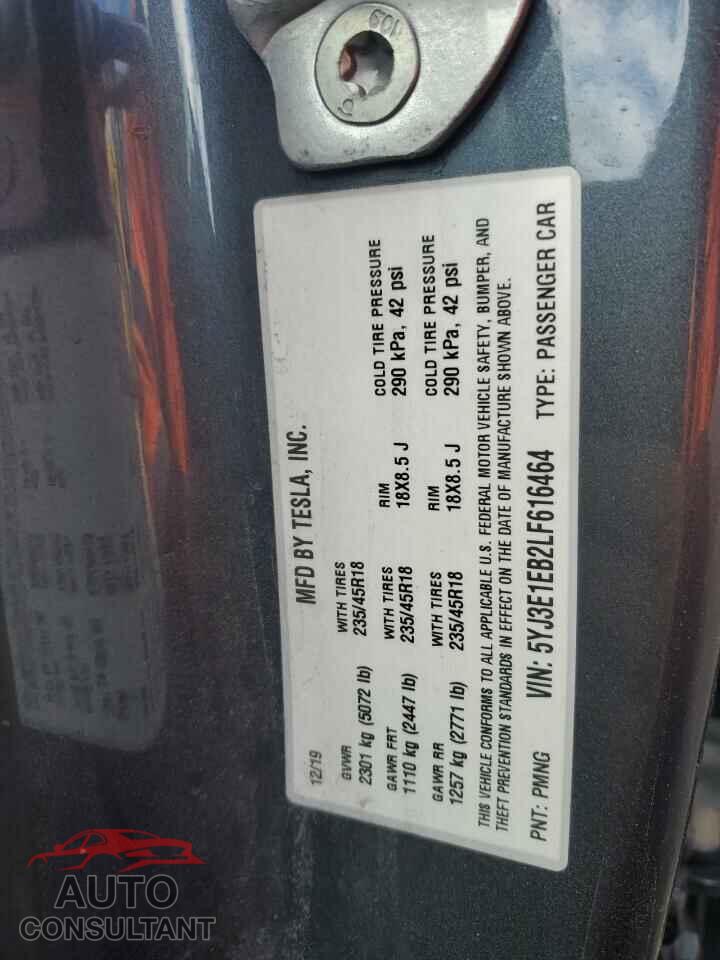 TESLA MODEL 3 2020 - 5YJ3E1EB2LF616464
