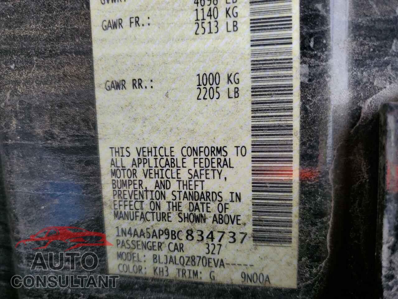 NISSAN MAXIMA 2011 - 1N4AA5AP9BC834737