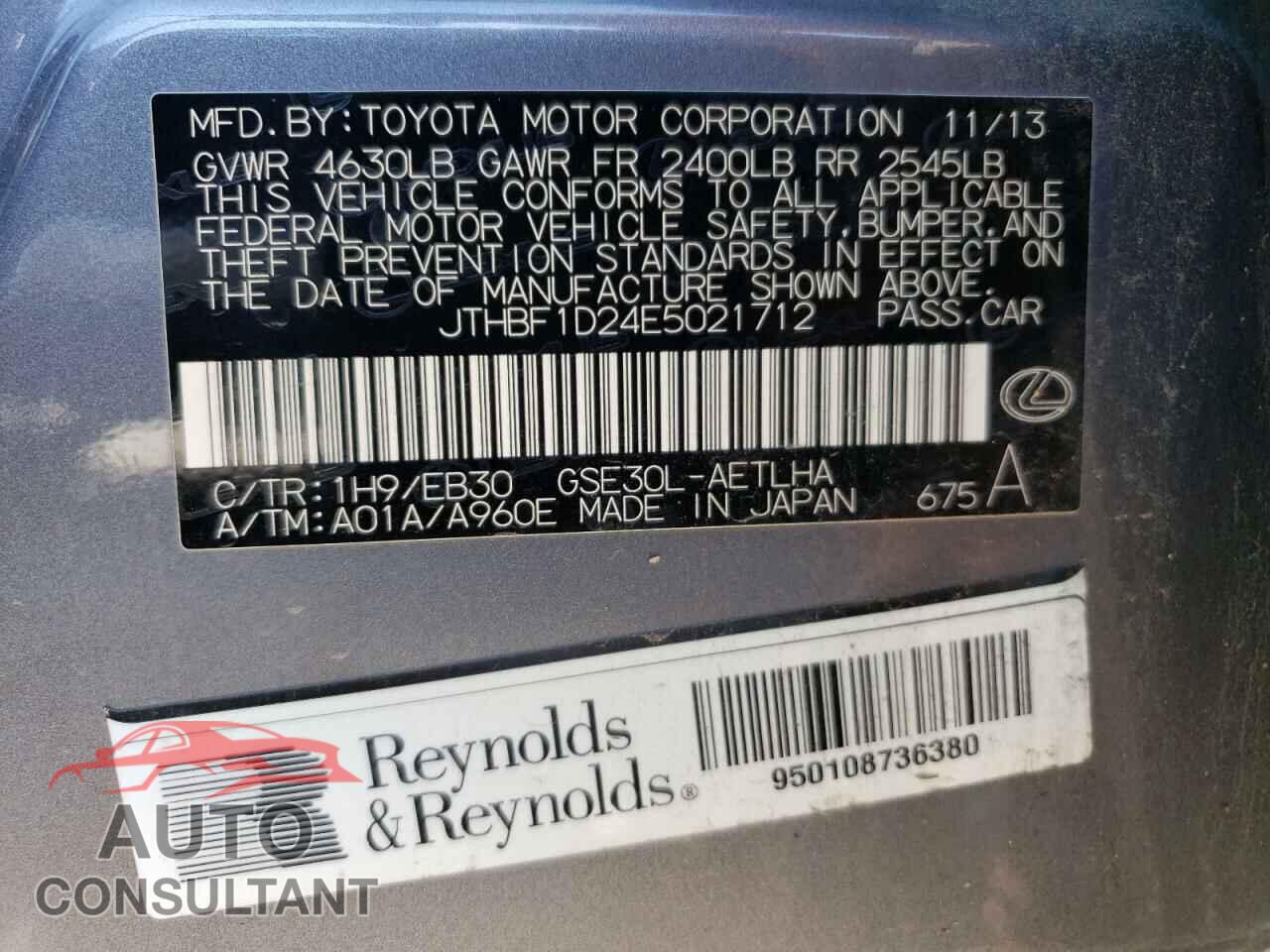 LEXUS IS 2014 - JTHBF1D24E5021712