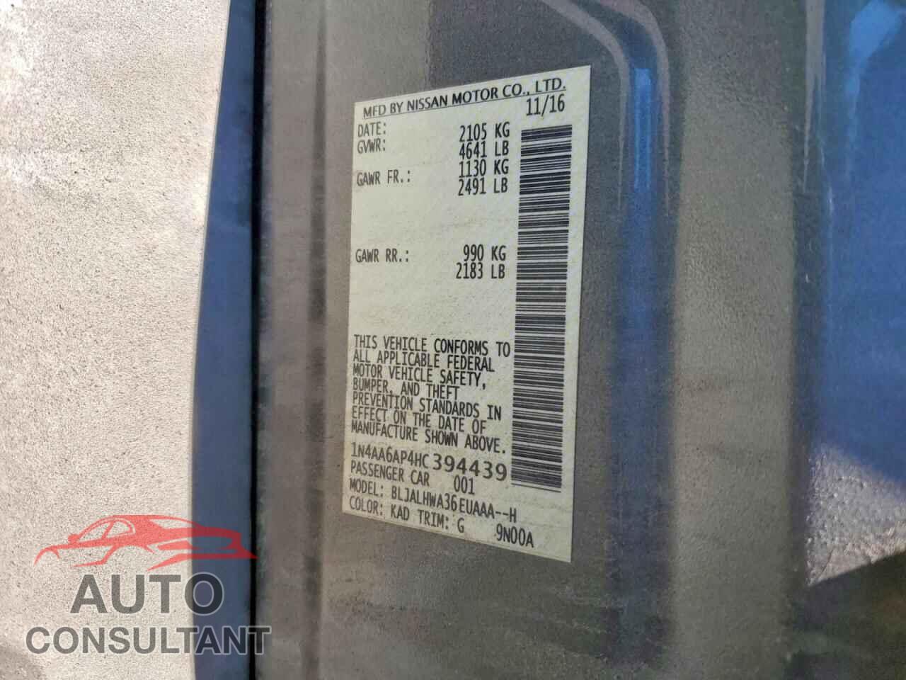 NISSAN MAXIMA 2017 - 1N4AA6AP4HC394439