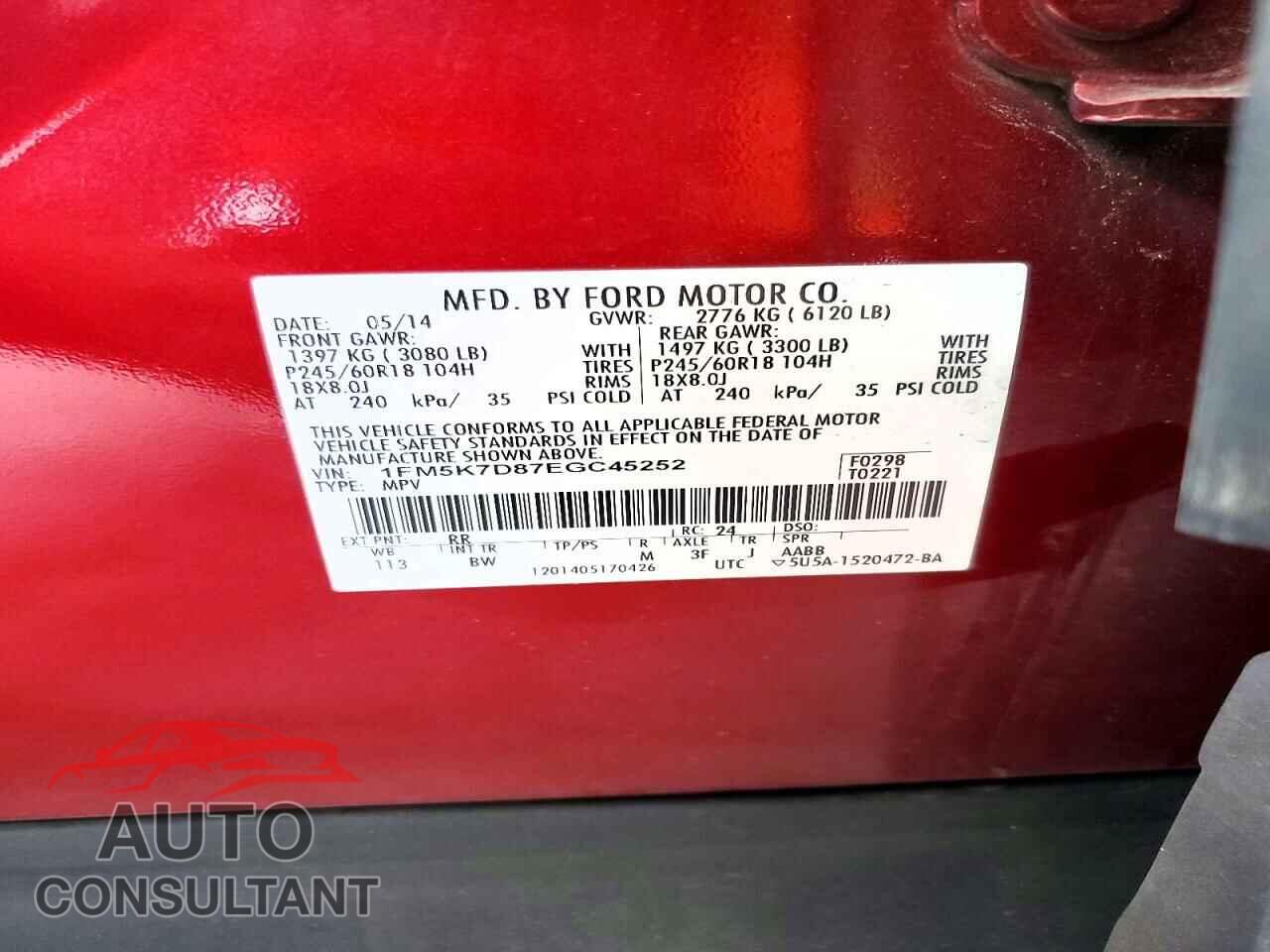 FORD EXPLORER 2014 - 1FM5K7D87EGC45252