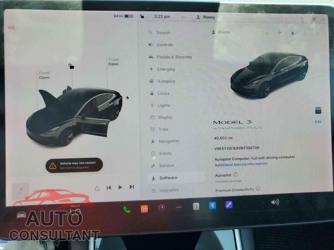 TESLA MODEL 3 2019 - 5YJ3E1EA0KF398739
