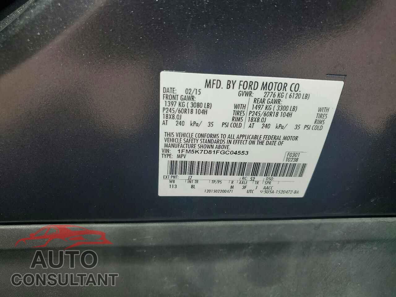 FORD EXPLORER 2015 - 1FM5K7D81FGC04553