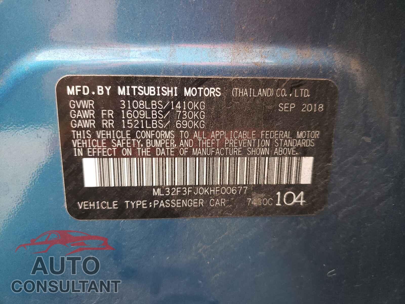MITSUBISHI MIRAGE 2019 - ML32F3FJ0KHF00677