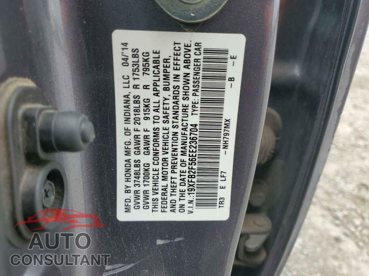 HONDA CIVIC 2014 - 19XFB2F56EE236704