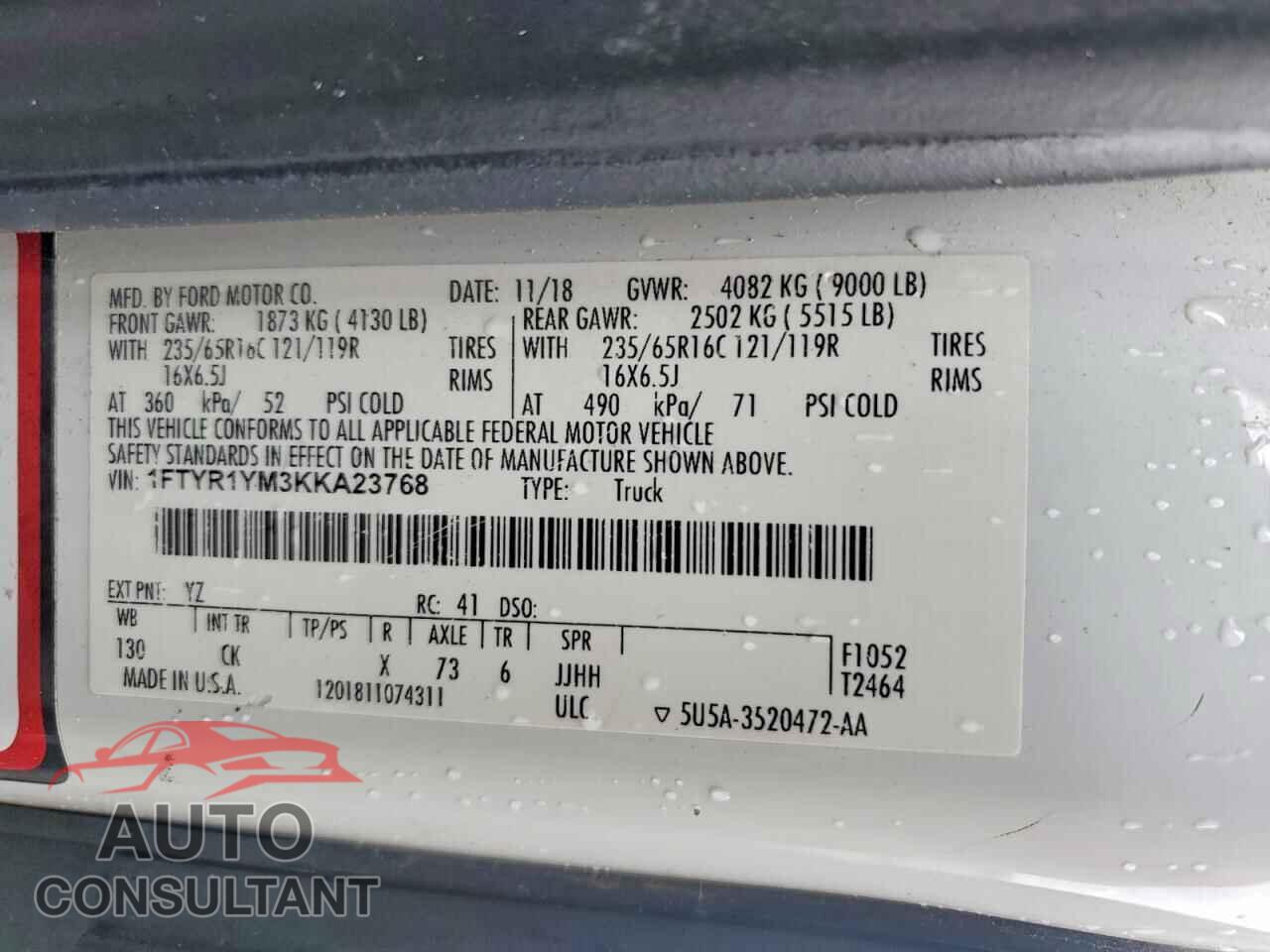 FORD TRANSIT 2019 - 1FTYR1YM3KKA23768