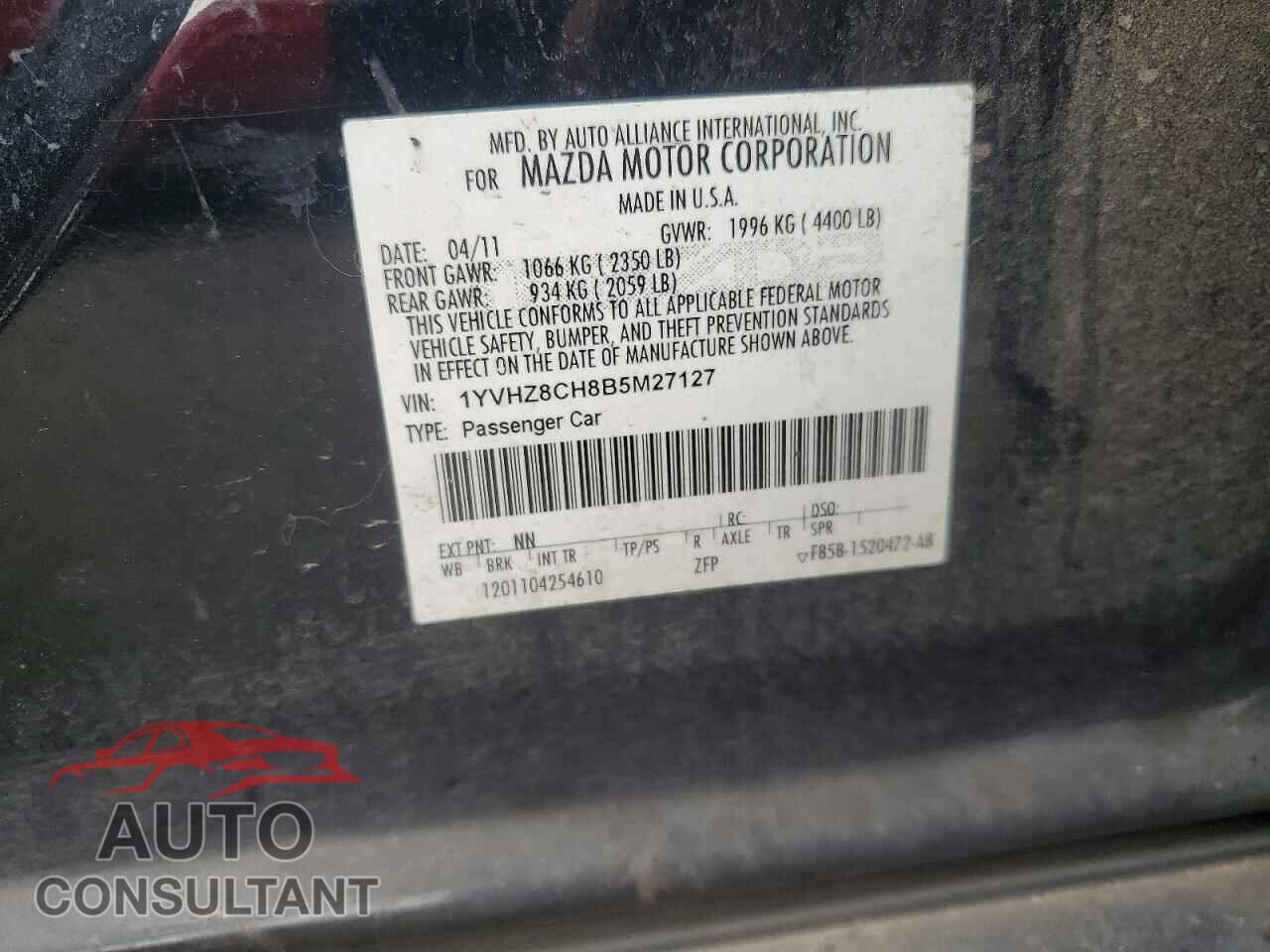 MAZDA 6 2011 - 1YVHZ8CH8B5M27127