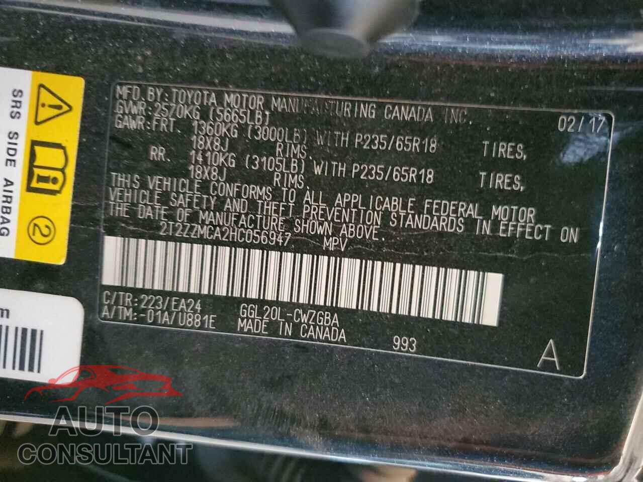 LEXUS RX350 2017 - 2T2ZZMCA2HC056947