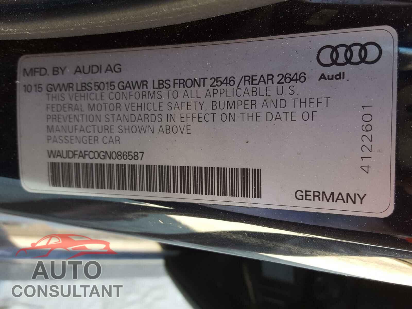 AUDI A6 2016 - WAUDFAFC0GN086587