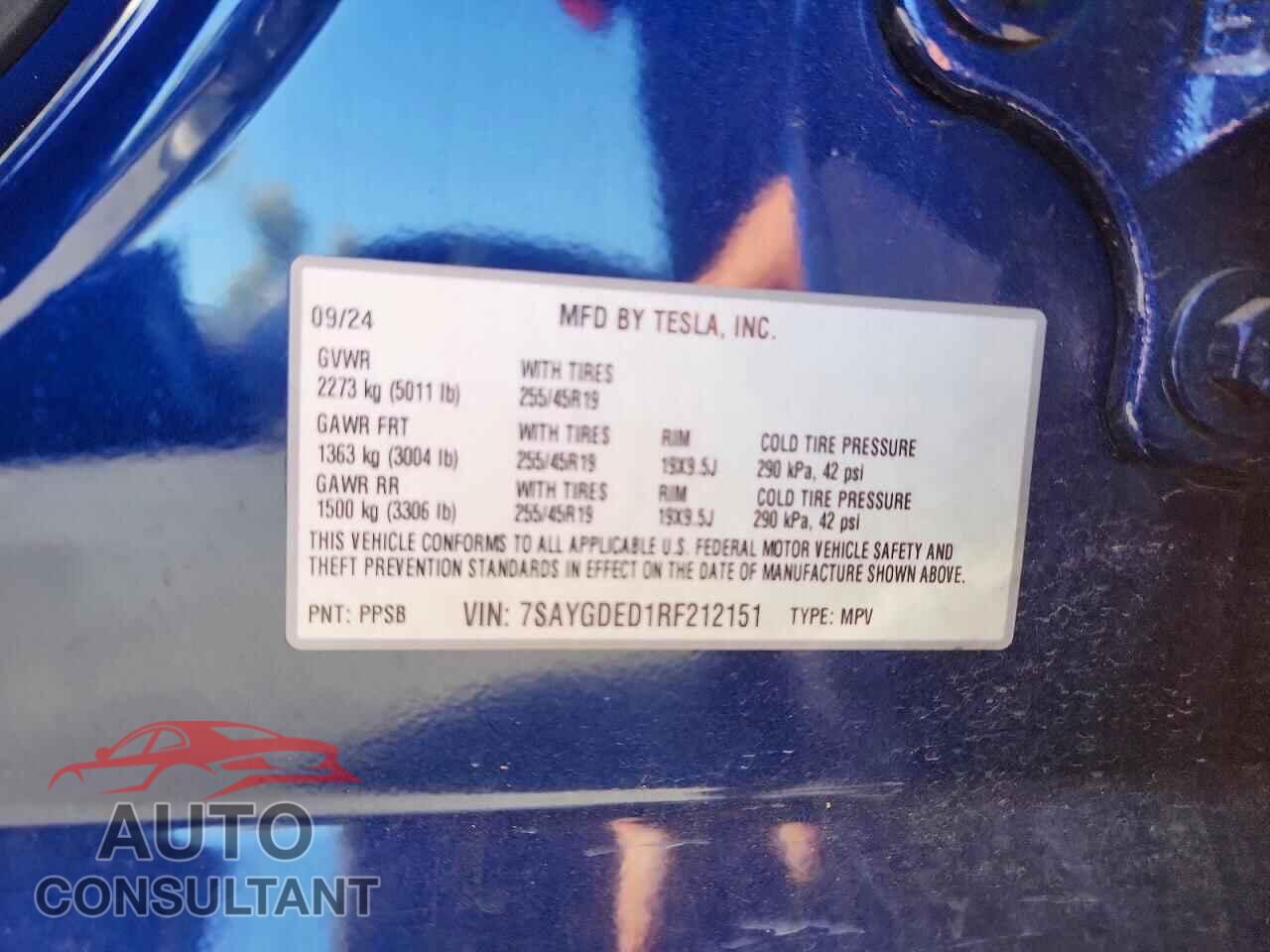 TESLA MODEL Y 2024 - 7SAYGDED1RF212151