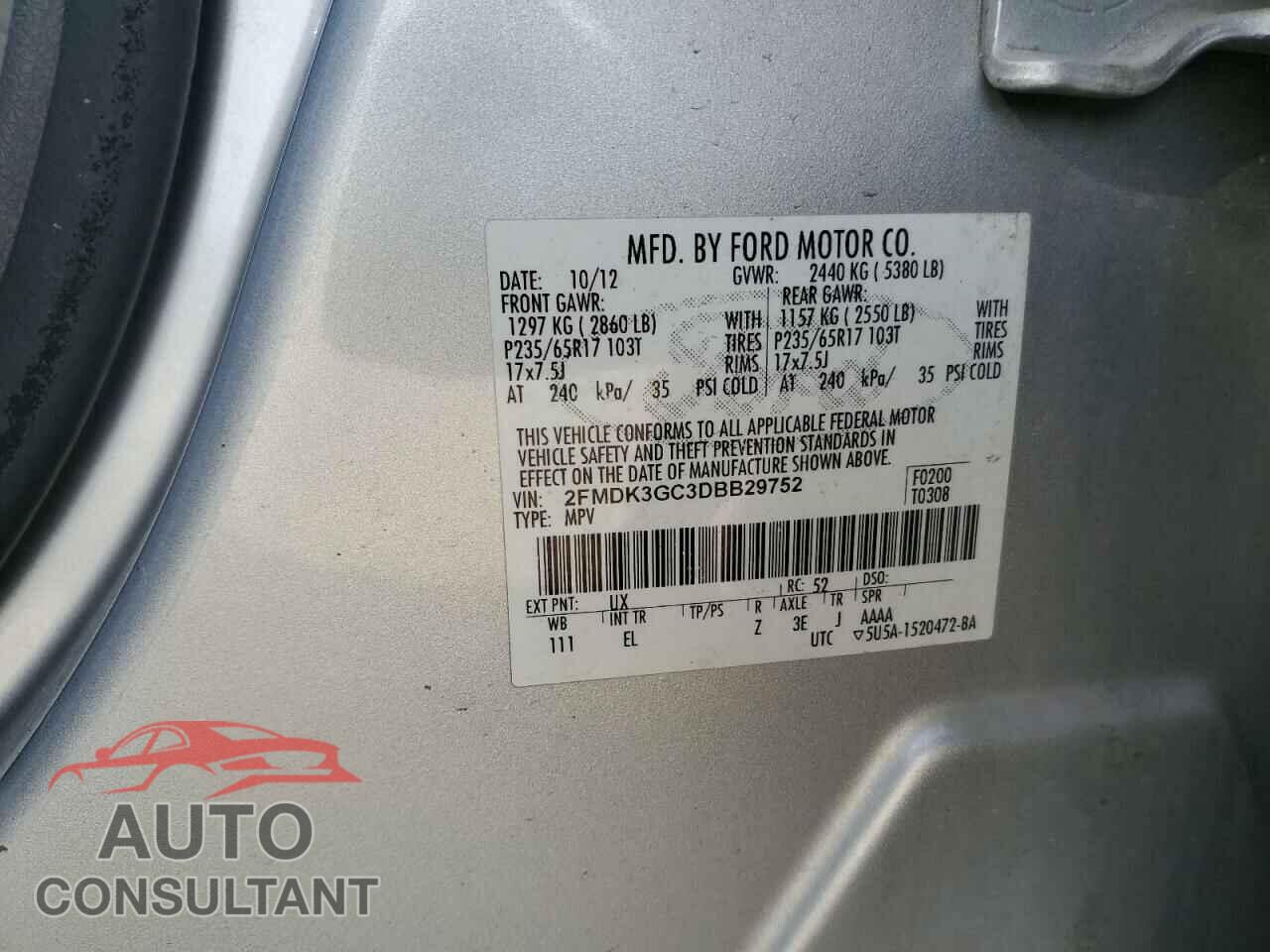 FORD EDGE 2013 - 2FMDK3GC3DBB29752