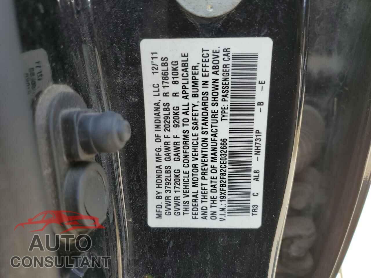 HONDA CIVIC 2012 - 19XFB2F82CE032666