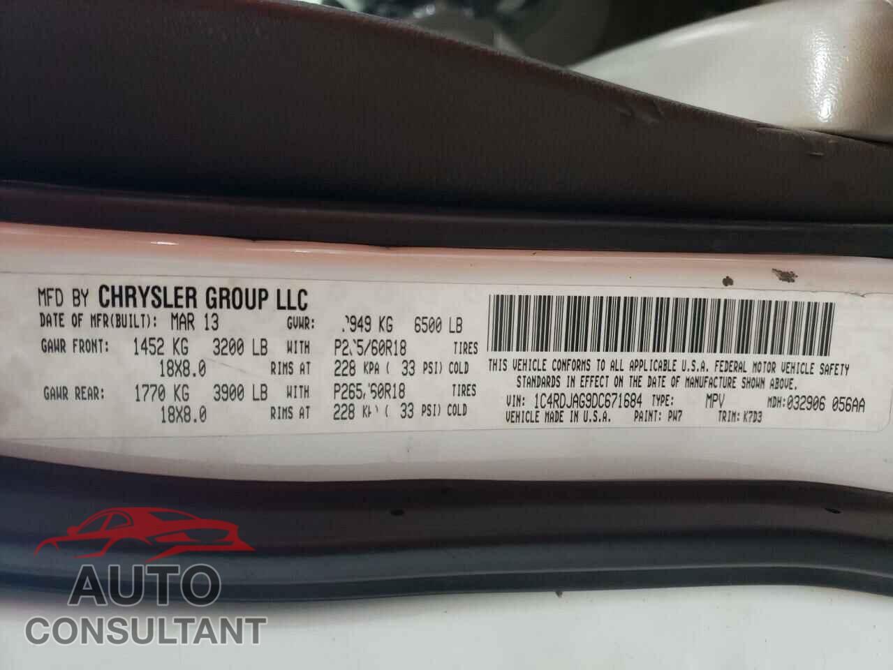 DODGE DURANGO 2013 - 1C4RDJAG9DC671684