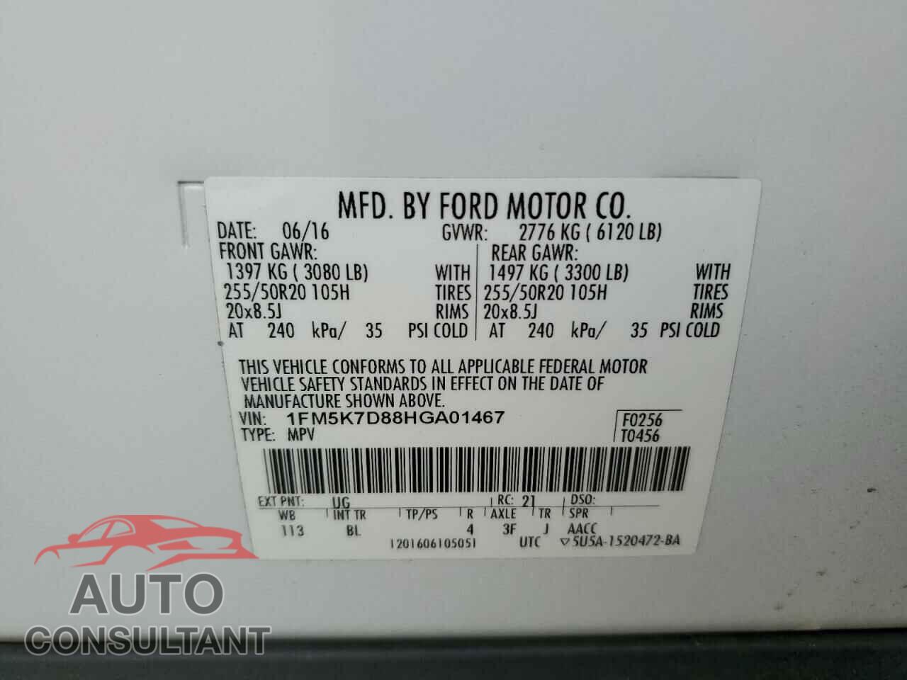 FORD EXPLORER 2017 - 1FM5K7D88HGA01467