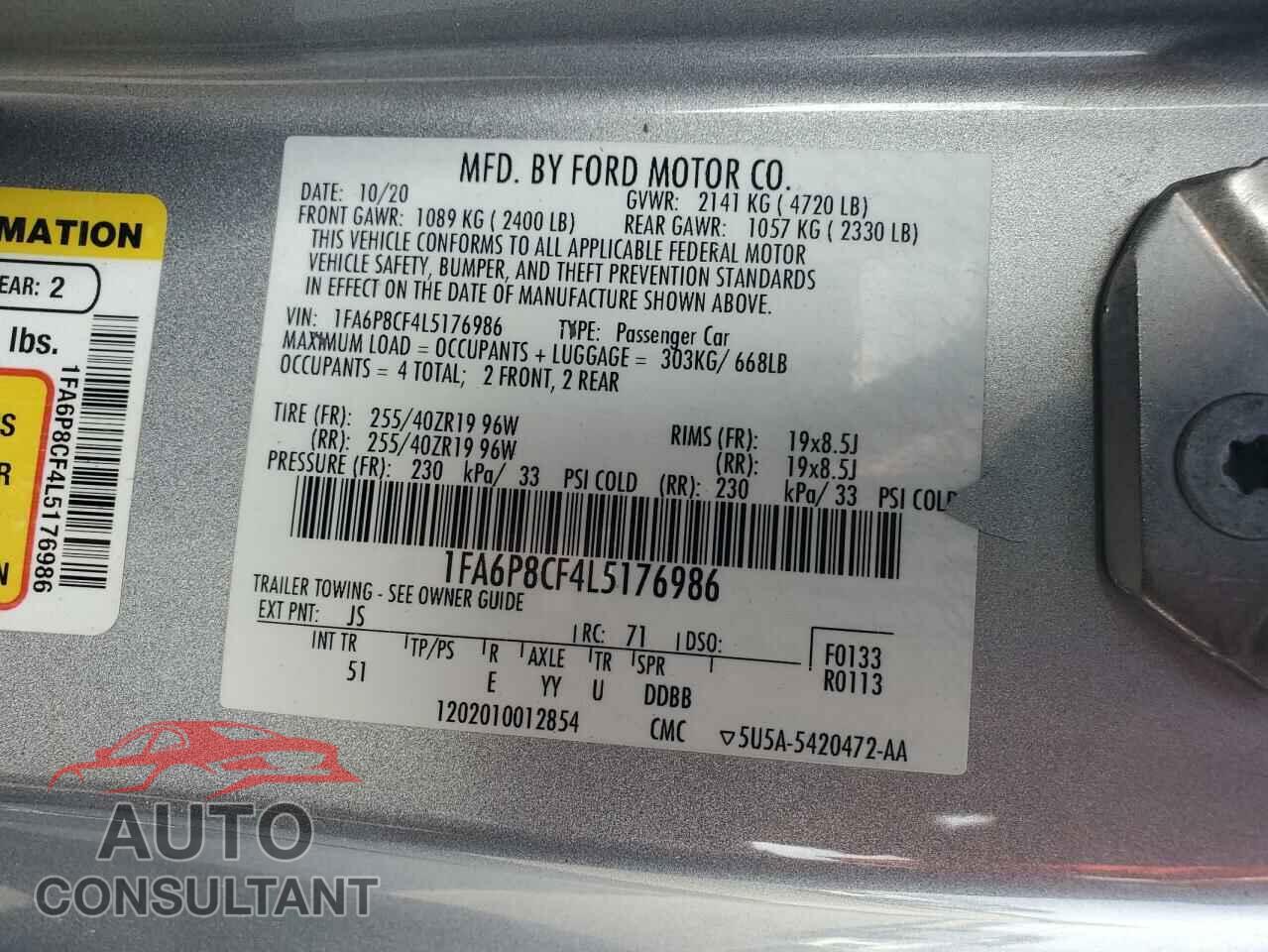 FORD MUSTANG 2020 - 1FA6P8CF4L5176986