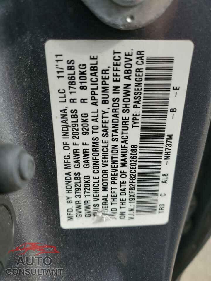 HONDA CIVIC 2012 - 19XFB2F82CE026088