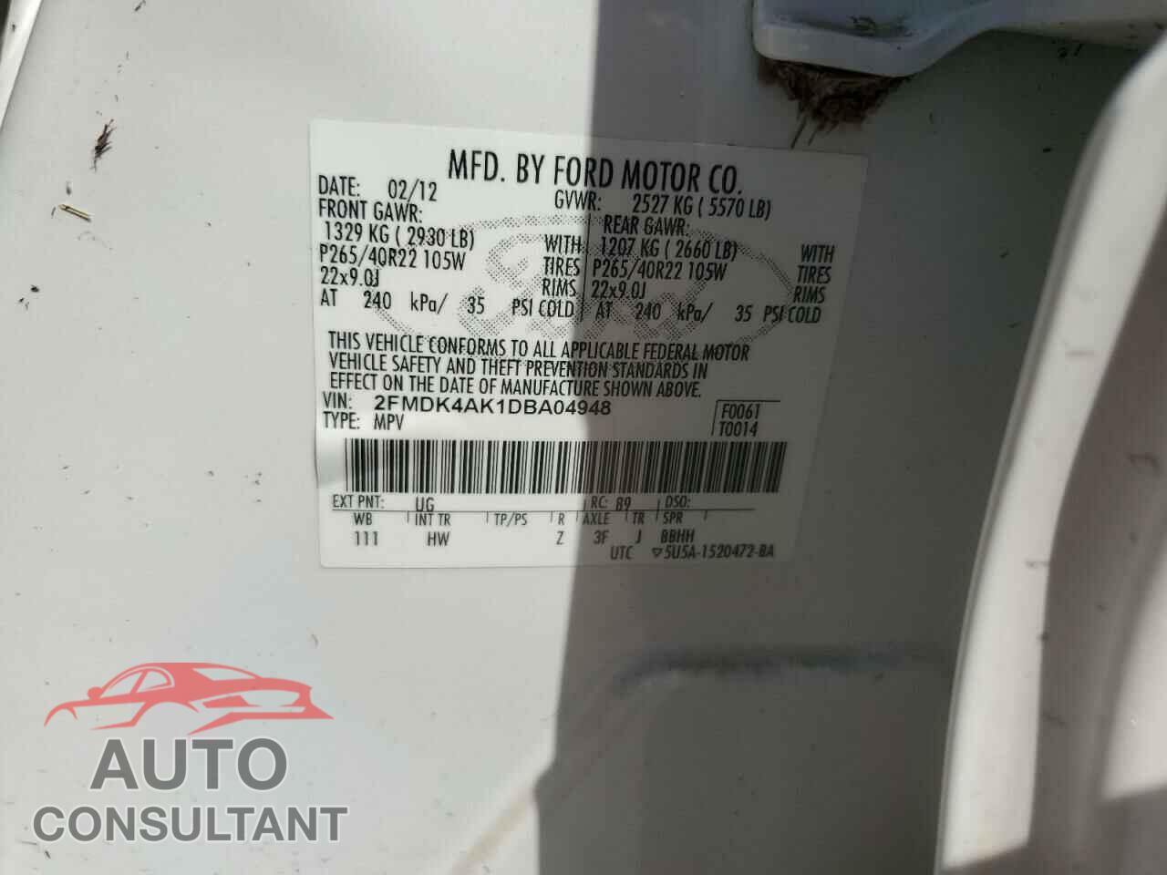FORD EDGE 2013 - 2FMDK4AK1DBA04948
