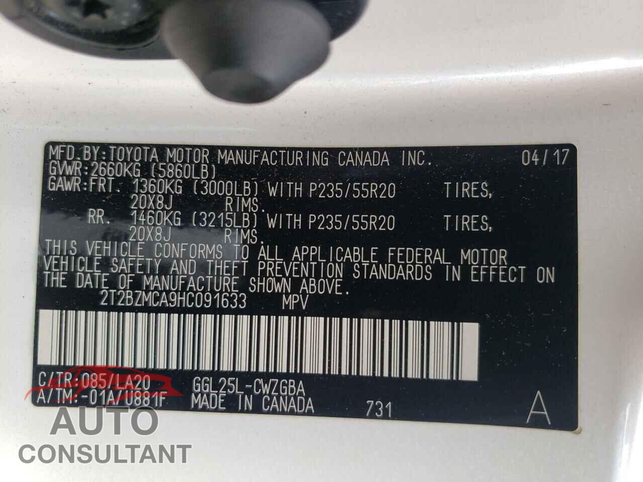 LEXUS RX350 2017 - 2T2BZMCA9HC091633