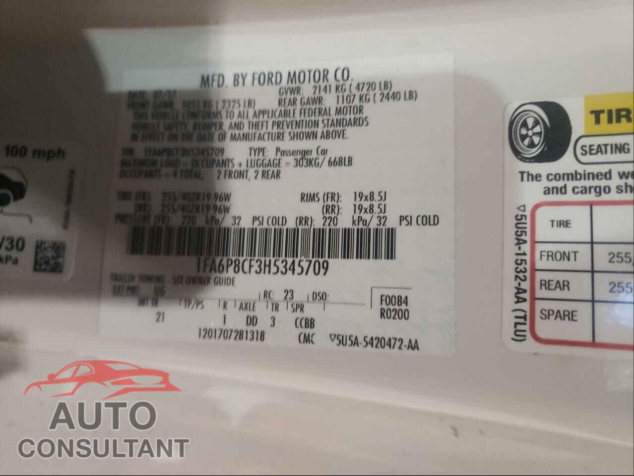 FORD MUSTANG 2017 - 1FA6P8CF3H5345709