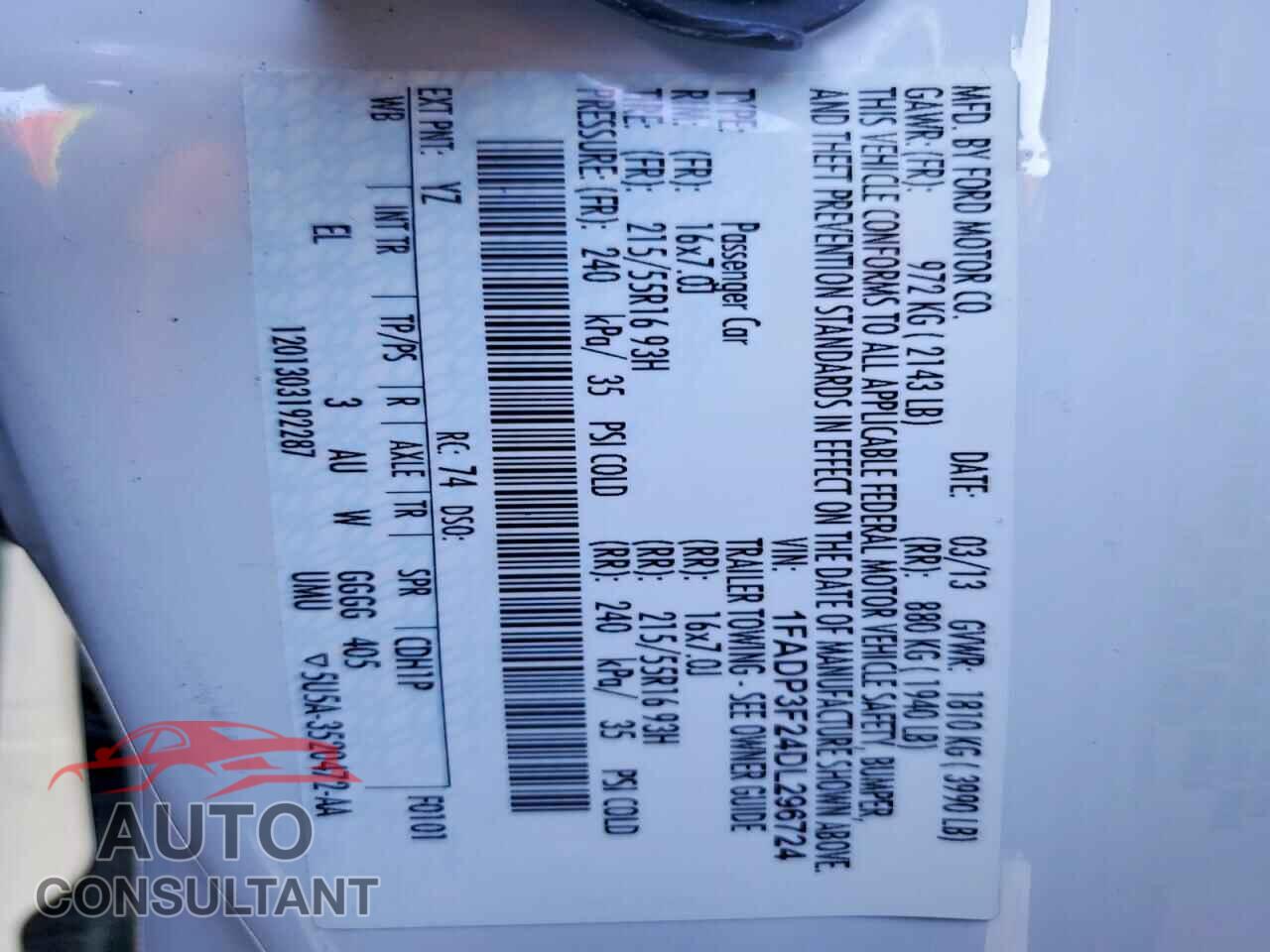 FORD FOCUS 2013 - 1FADP3F24DL296724
