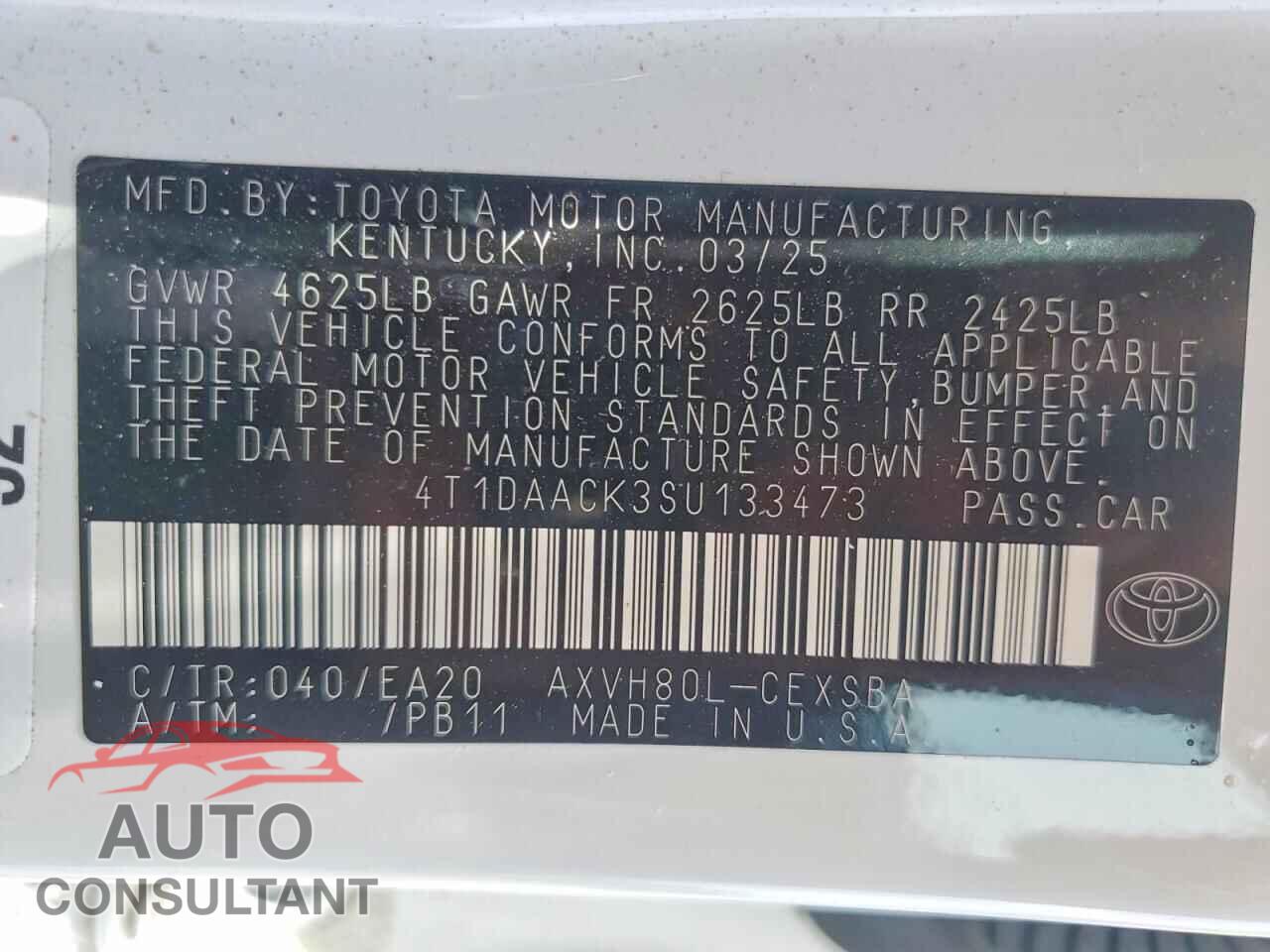 TOYOTA CAMRY 2025 - 4T1DAACK3SU133473