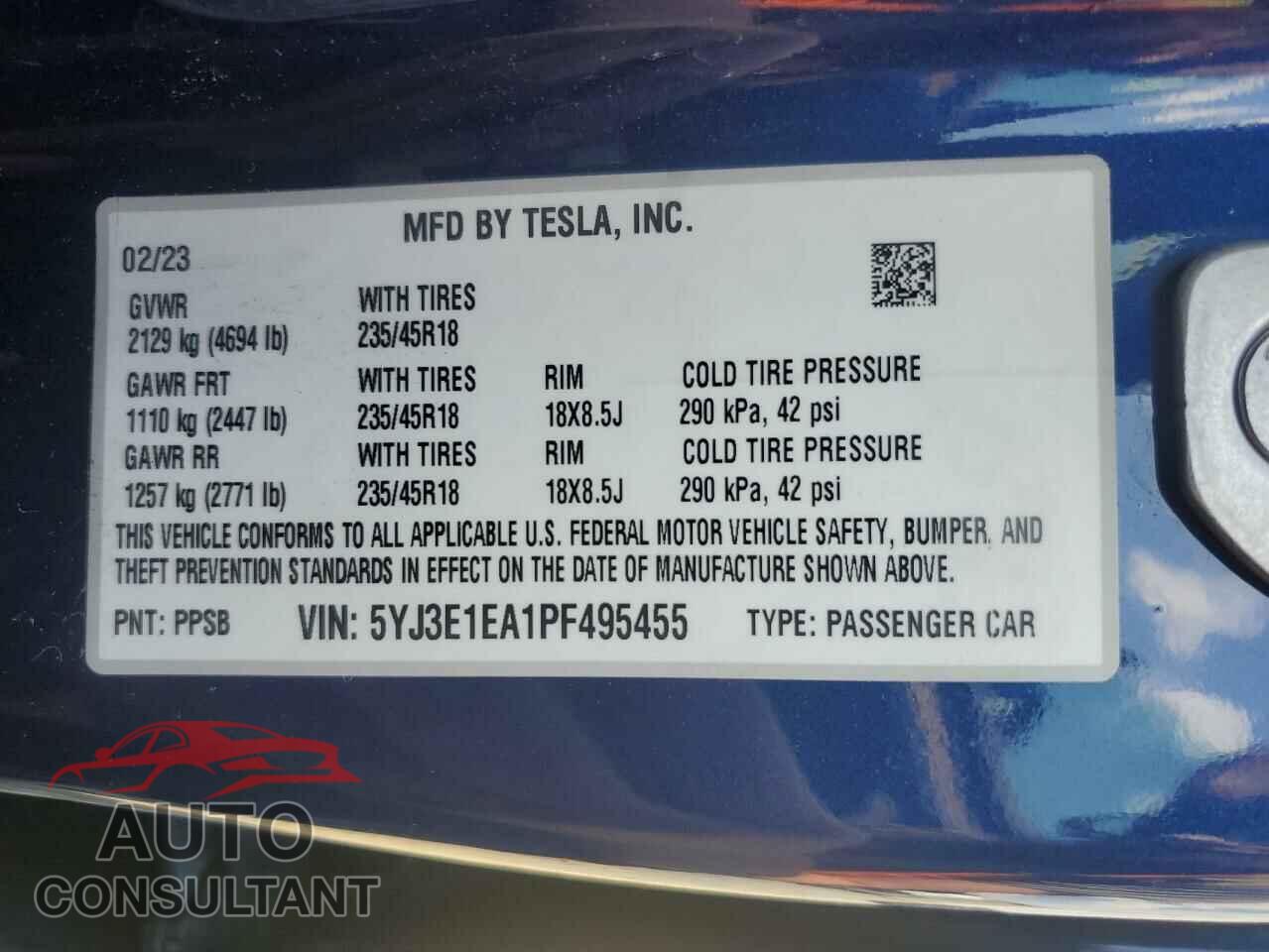 TESLA MODEL 3 2023 - 5YJ3E1EA1PF495455
