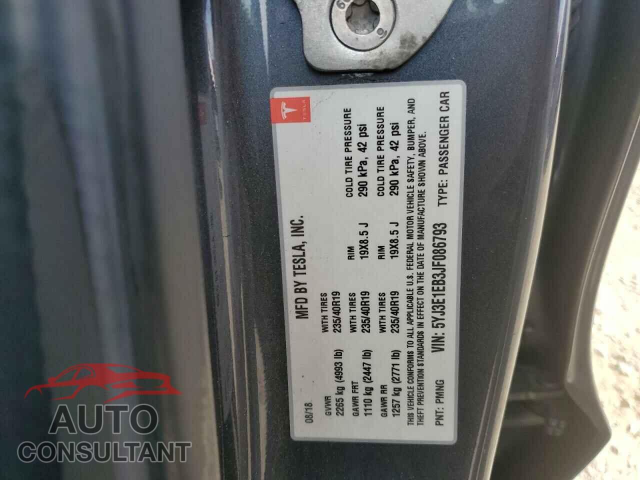 TESLA MODEL 3 2018 - 5YJ3E1EB3JF086793