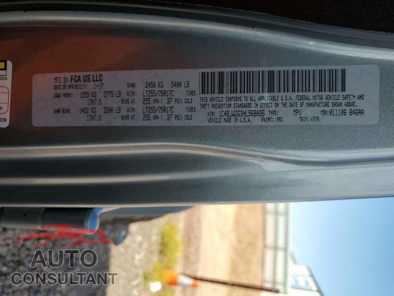 JEEP WRANGLER 2017 - 1C4BJWDG3HL568026