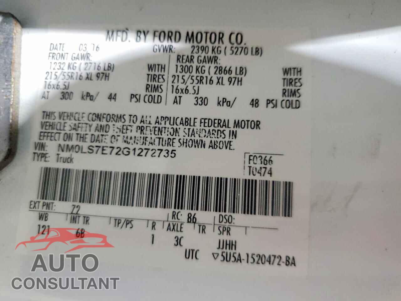 FORD TRANSIT 2016 - NM0LS7E72G1272735