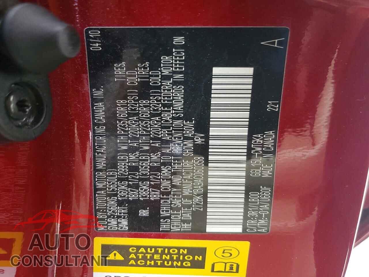 LEXUS RX350 2010 - 2T2BK1BA9AC060358