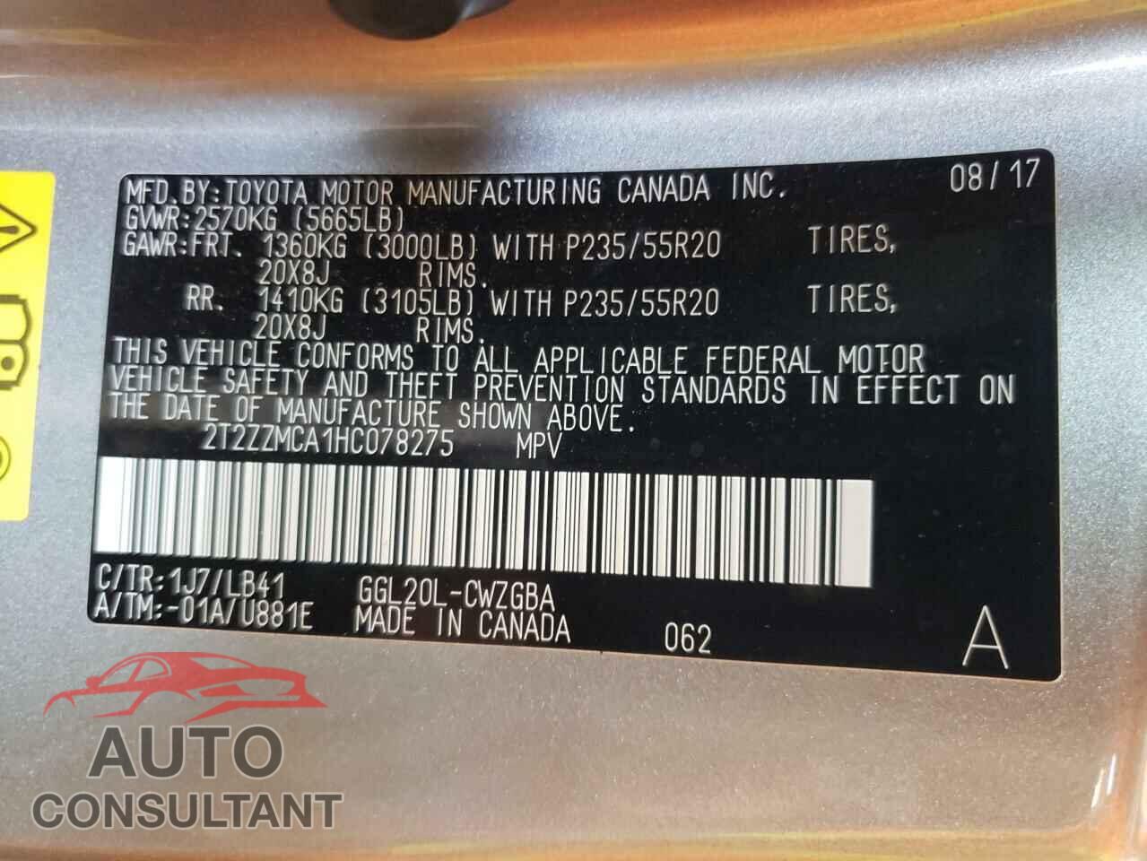 LEXUS RX350 2017 - 2T2ZZMCA1HC078275