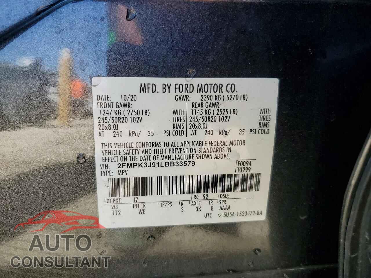 FORD EDGE 2020 - 2FMPK3J91LBB33579