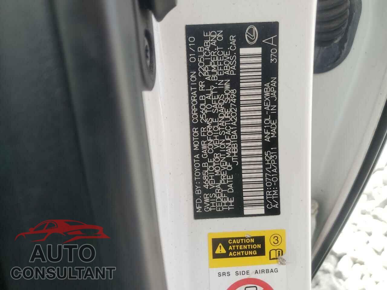 LEXUS HS 2010 - JTHBB1BA1A2027498