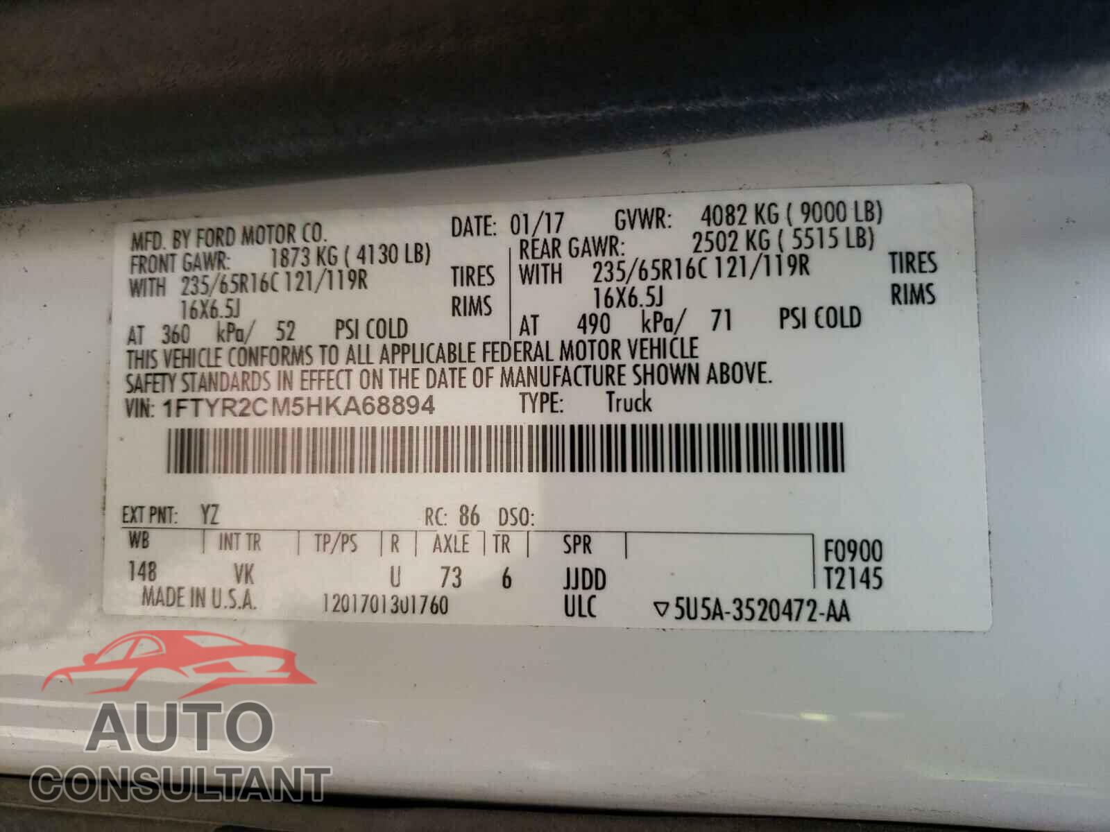 FORD TRANSIT CO 2017 - 1FTYR2CM5HKA68894
