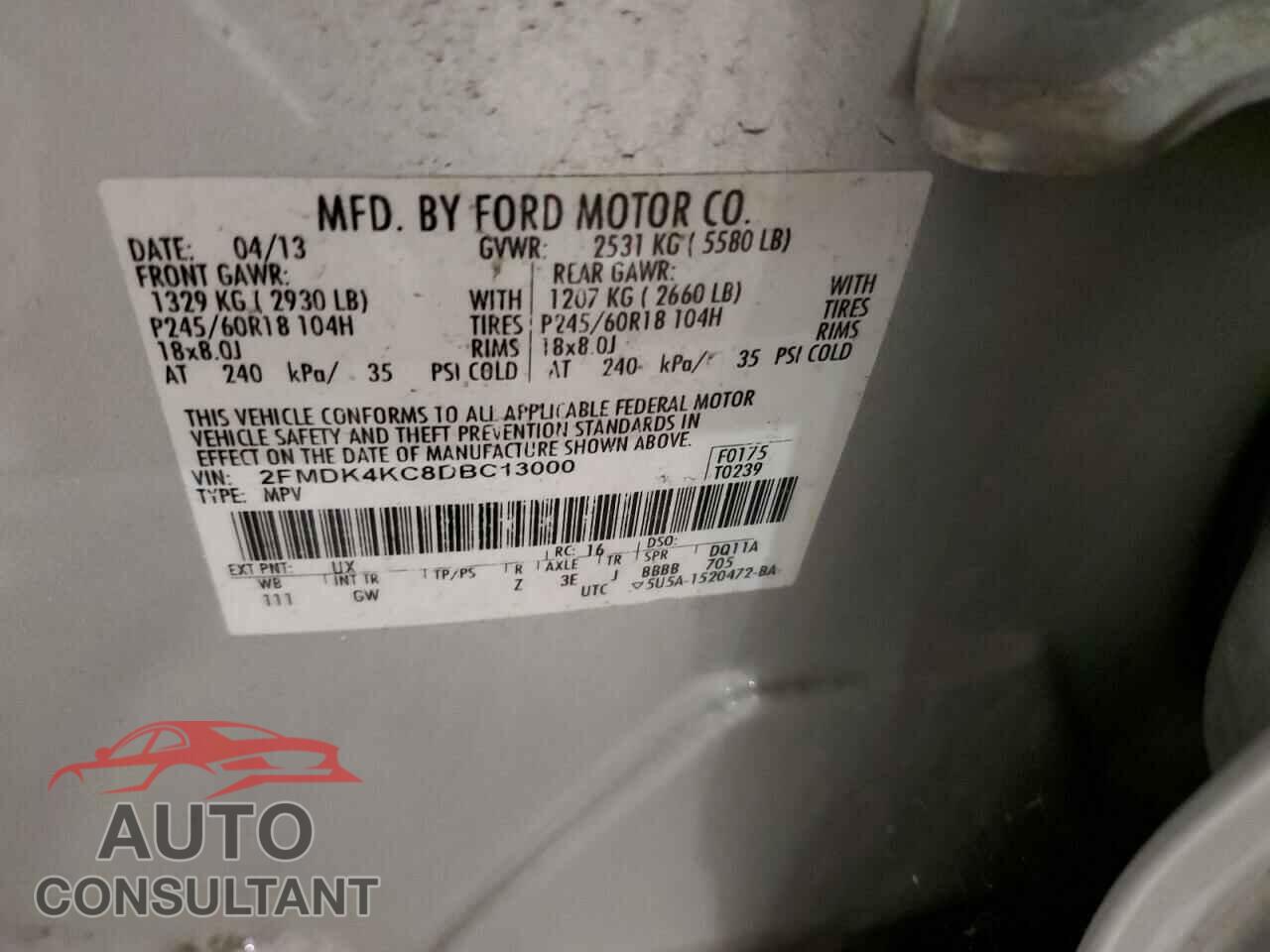 FORD EDGE 2013 - 2FMDK4KC8DBC13000