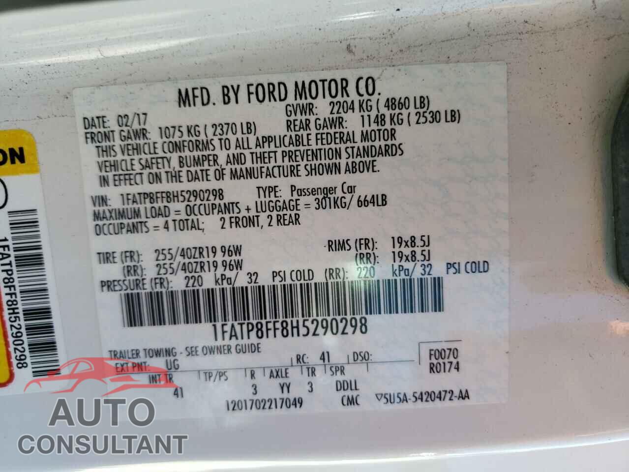 FORD MUSTANG 2017 - 1FATP8FF8H5290298