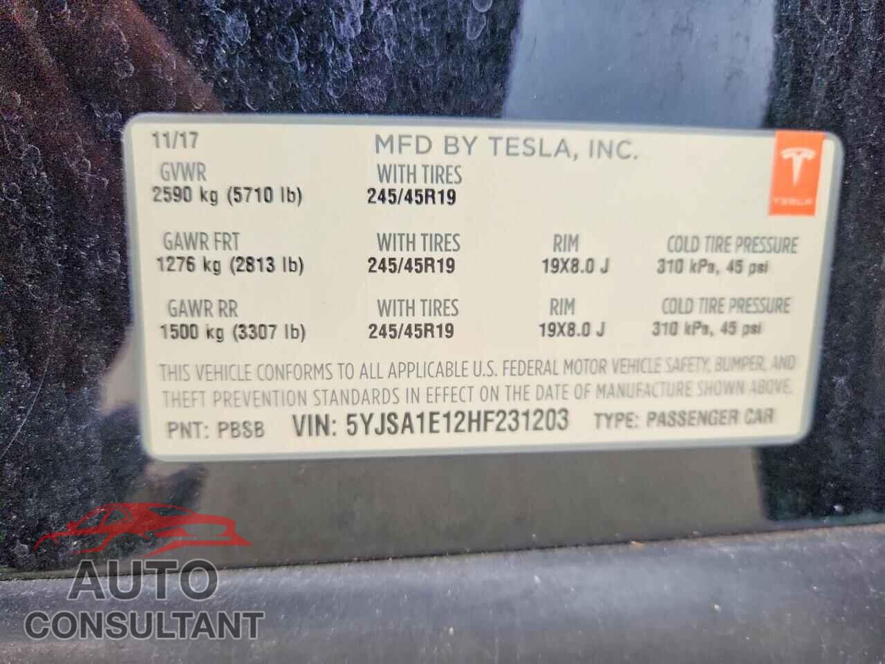 TESLA MODEL S 2017 - 5YJSA1E12HF231203