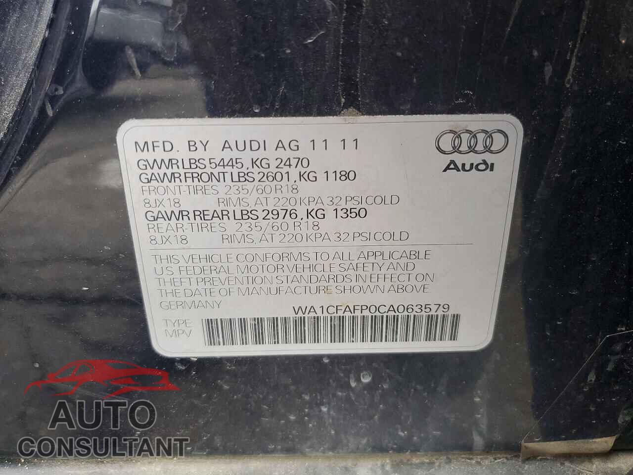 AUDI Q5 2012 - WA1CFAFP0CA063579