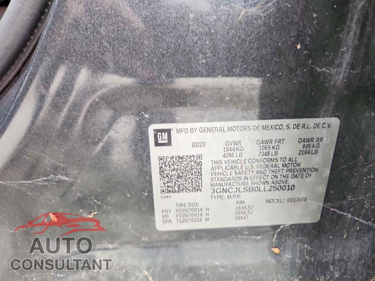 CHEVROLET TRAX 2020 - 3GNCJLSB0LL250010