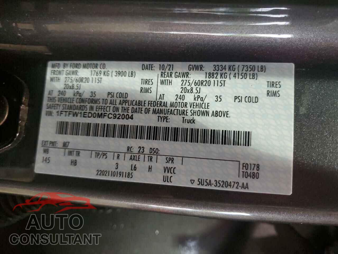 FORD F-150 2021 - 1FTFW1ED0MFC92004