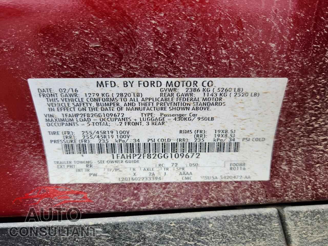 FORD TAURUS 2016 - 1FAHP2F82GG109672
