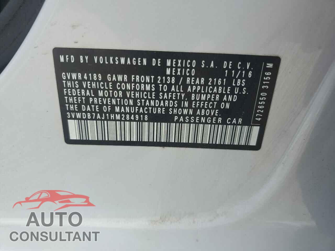 VOLKSWAGEN JETTA 2017 - 3VWDB7AJ1HM284918